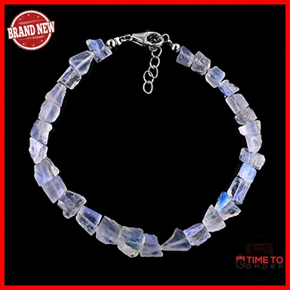 Raw Gemstone Sterling Silver Bracelet Minimal Healing Crystals Dainty Jewelry - Picture 7 of 7